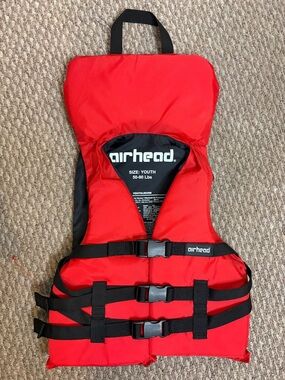 Youth Red Life Jacket - Kids Safety Vest Airhead 50-90lbs kids